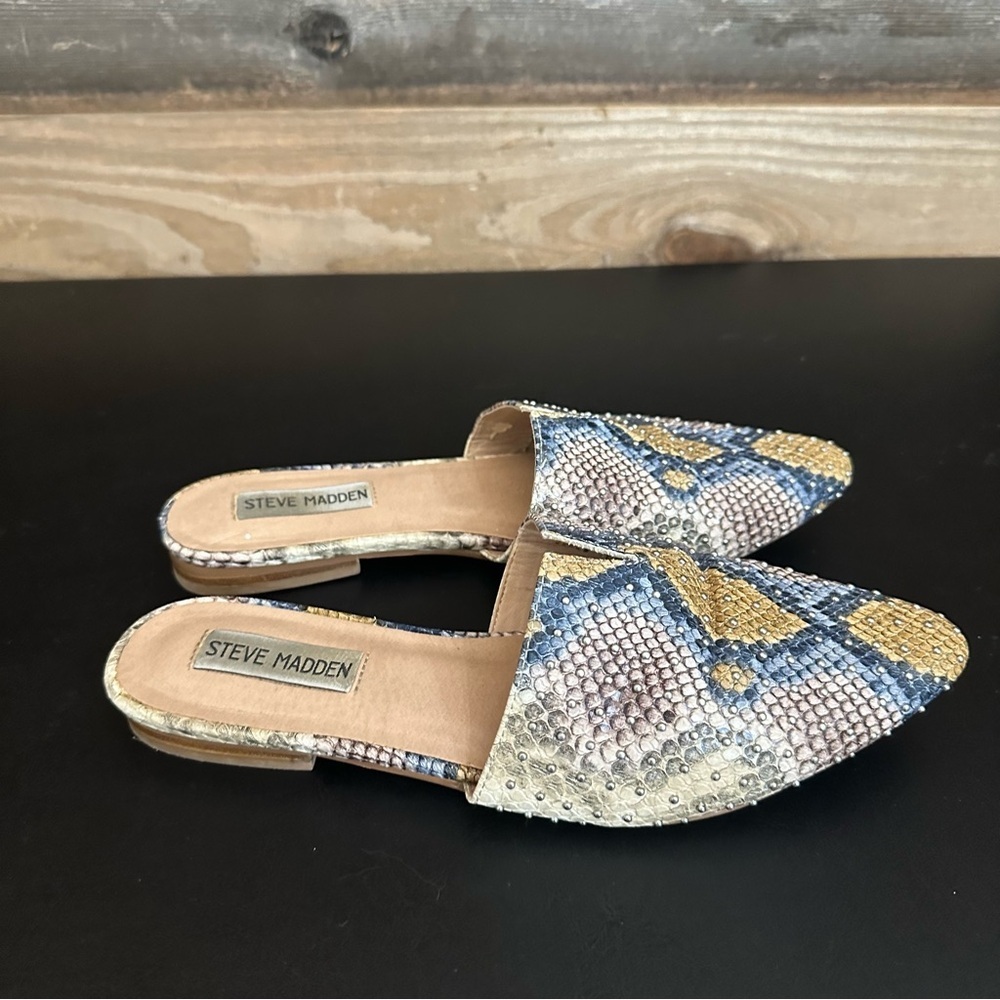 Steve Madden Size 8.5 Trace -B Leather Pointed Toe Mules Snake Animal Print - Picture 4 of 10